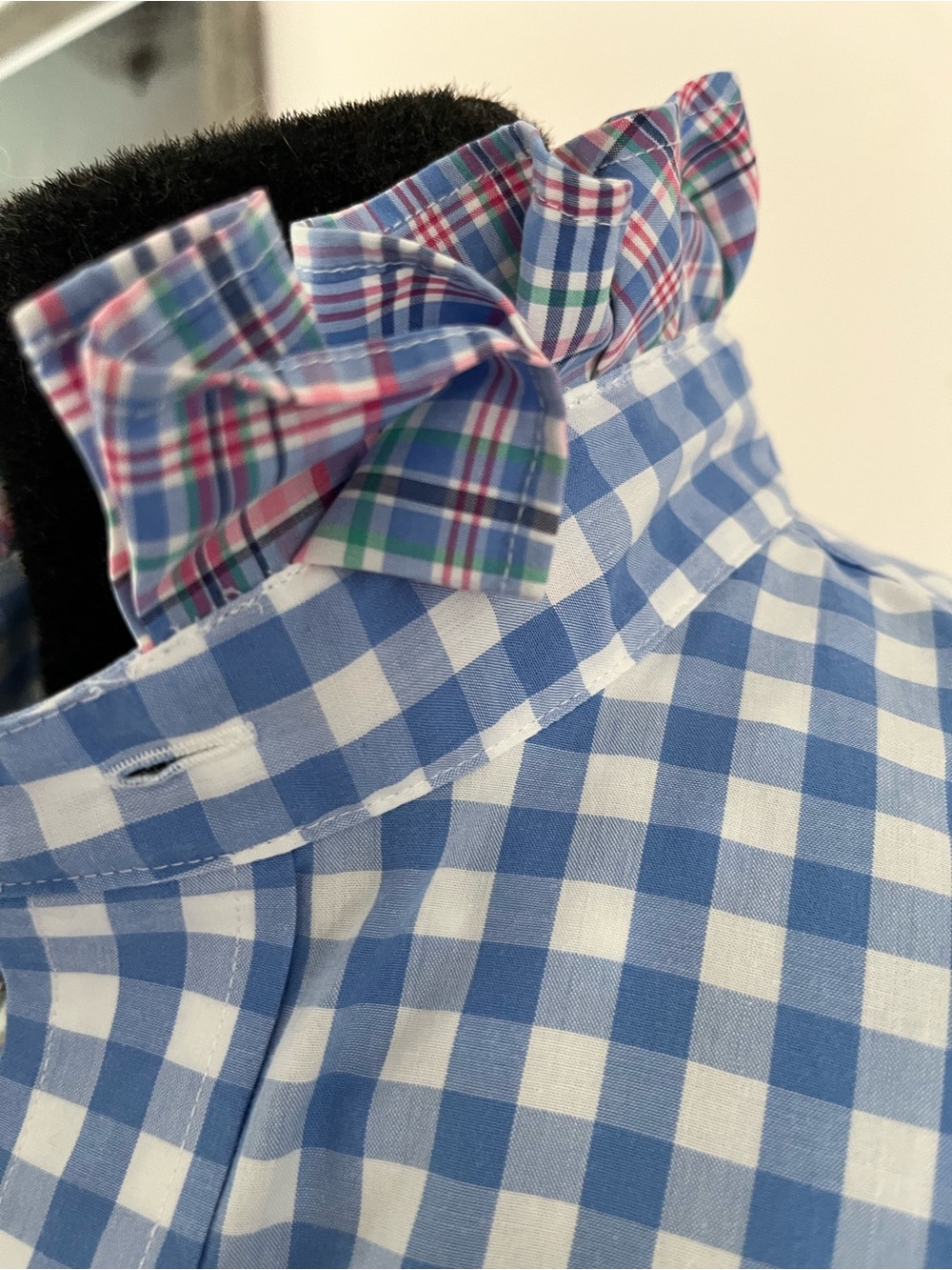 Refashioned Polo by Ralph Lauren Blue & White Gingham Button-Down Ruffle Collar
